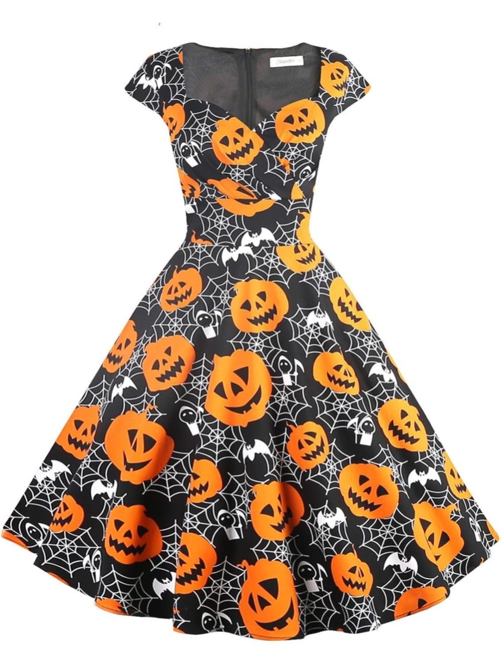 Women's Cap Sleeve 1950s Retro Vintage Cocktail Swing Dress - Picture 3 of 8